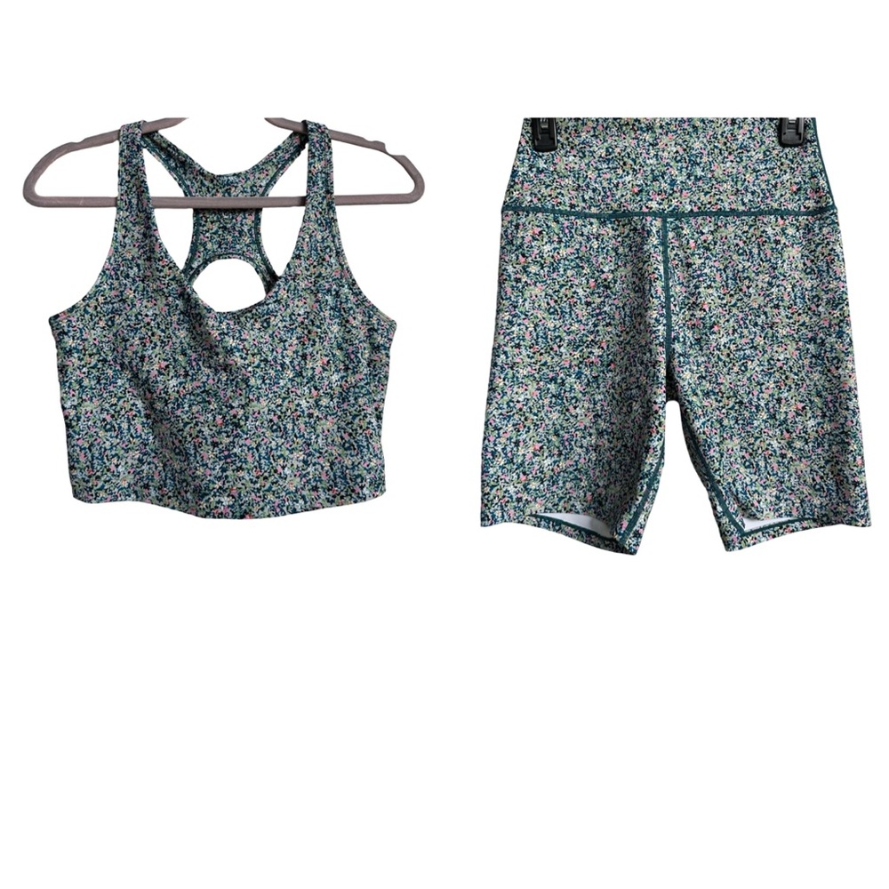 Sage Floral Sports Bra & Biker Short Set